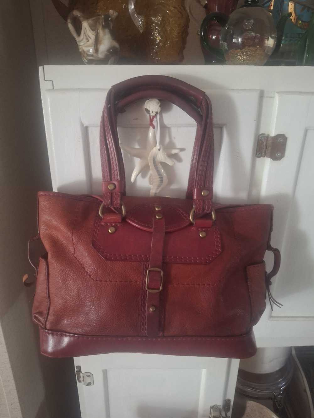 GRYSON Women's Red Leather Tote Bag - Classic Structured Carryall